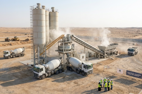 Mobile batching plant supporting on-site ready mix concrete production in Saudi Arabia