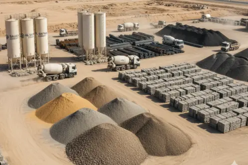 Bulk construction material supply with aggregates, cement and ready mix concrete