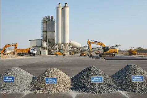 Graded construction aggregates in 6mm, 10mm, 20mm and 40mm sizes for concrete and roadwork