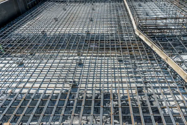 OPC cement and steel reinforcement bars prepared for structural foundation work